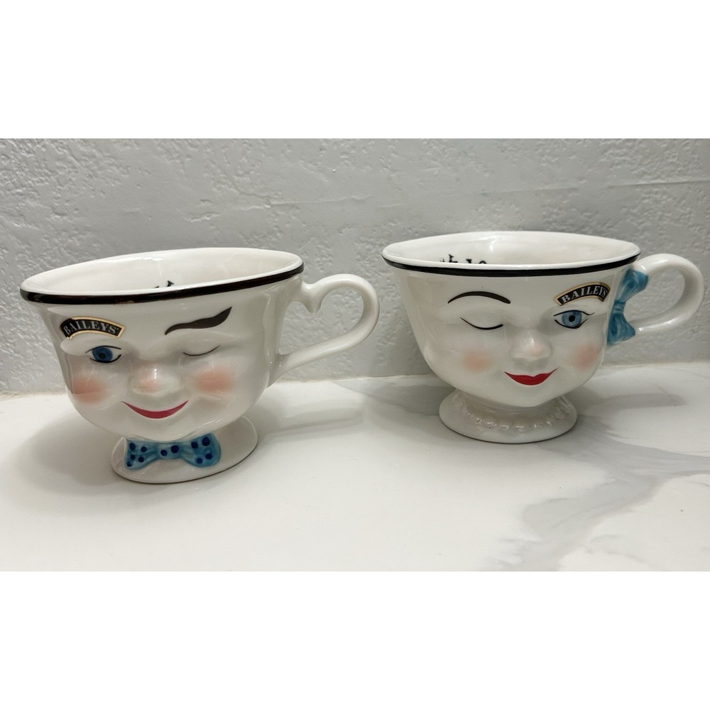 VTG Bailey's Mr. & Mrs. Yum Winking Face Coffee Mugs Set{2} Cups
